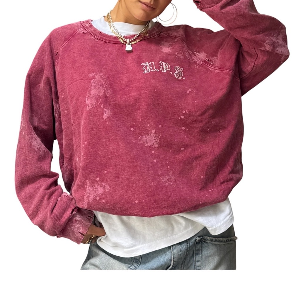 Honolulu Pawn Shop H.P.S. Destroyed Sweatshirt Burgundy Bleach Large NEW